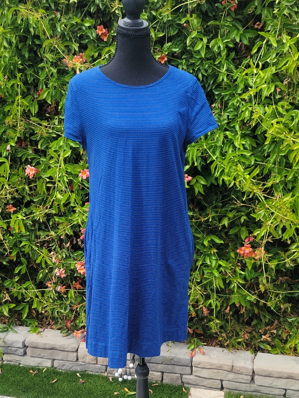 Gap Blue And Black Striped T Shirt dress With Pockets Size L